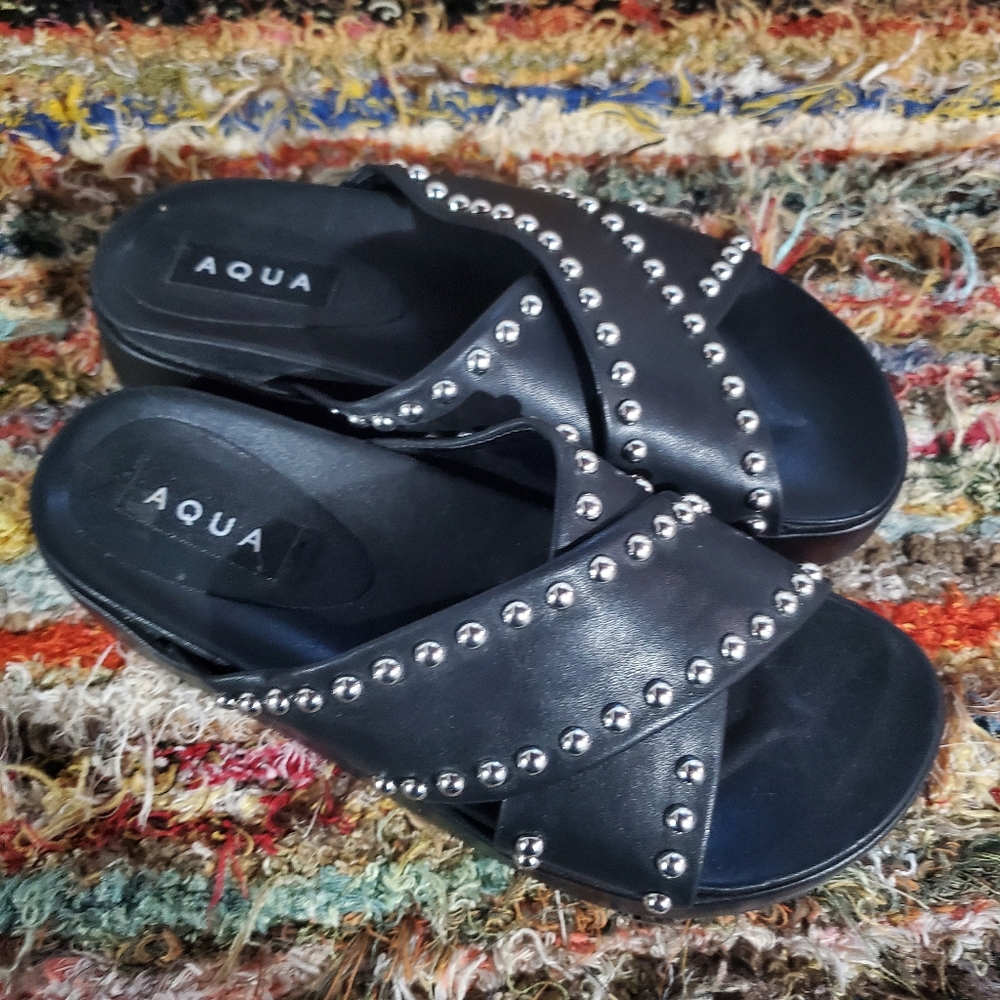 Aqua Black Studded Slide Sandals